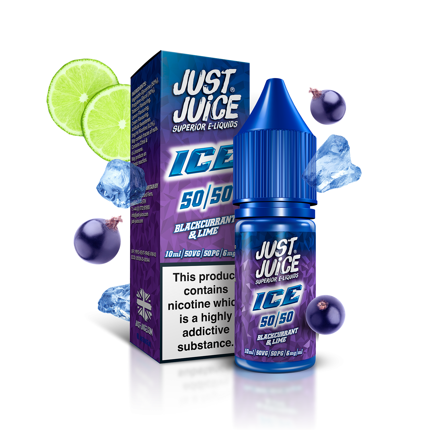 Just Juice Ice Blackcurrant and Lime 10ml Nic Salt (7723518918868)